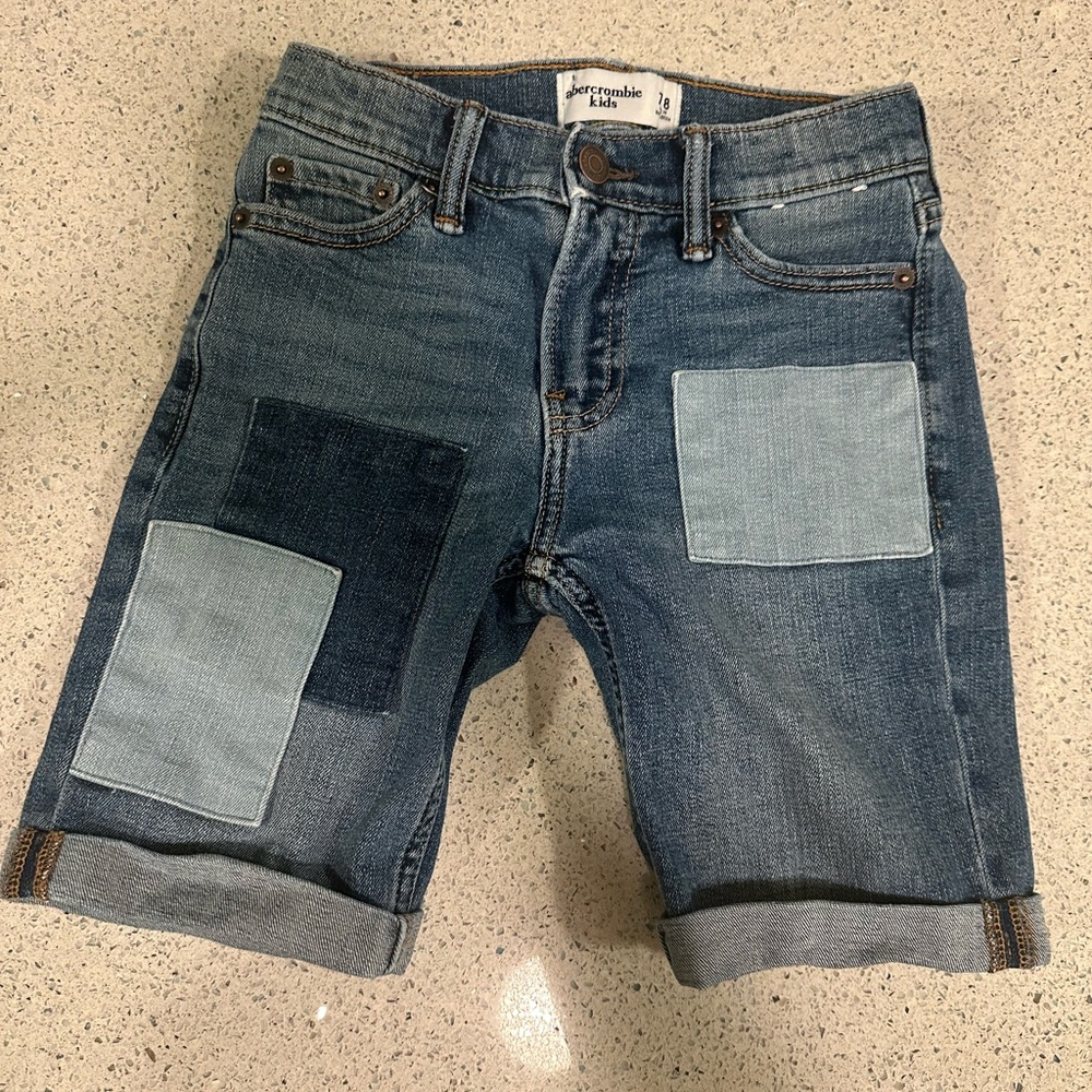 Abercrombie Kids Blue Denim Shorts Patches 7 8 7/8